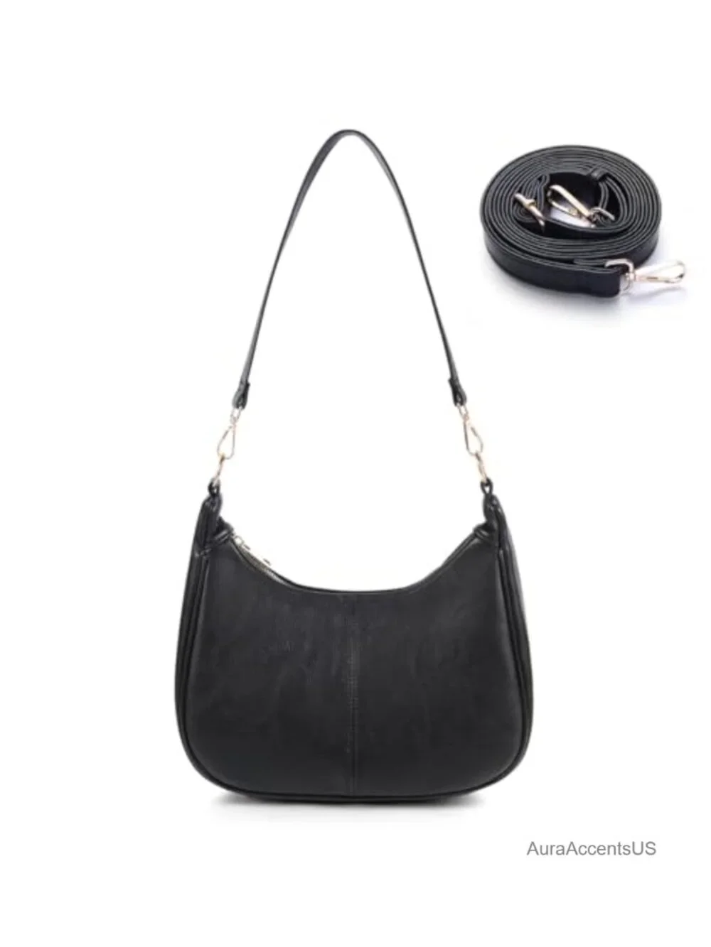 Women Hobo Bag Soft Vegan Leather Shoulder Purse with Zippered Back Pocket